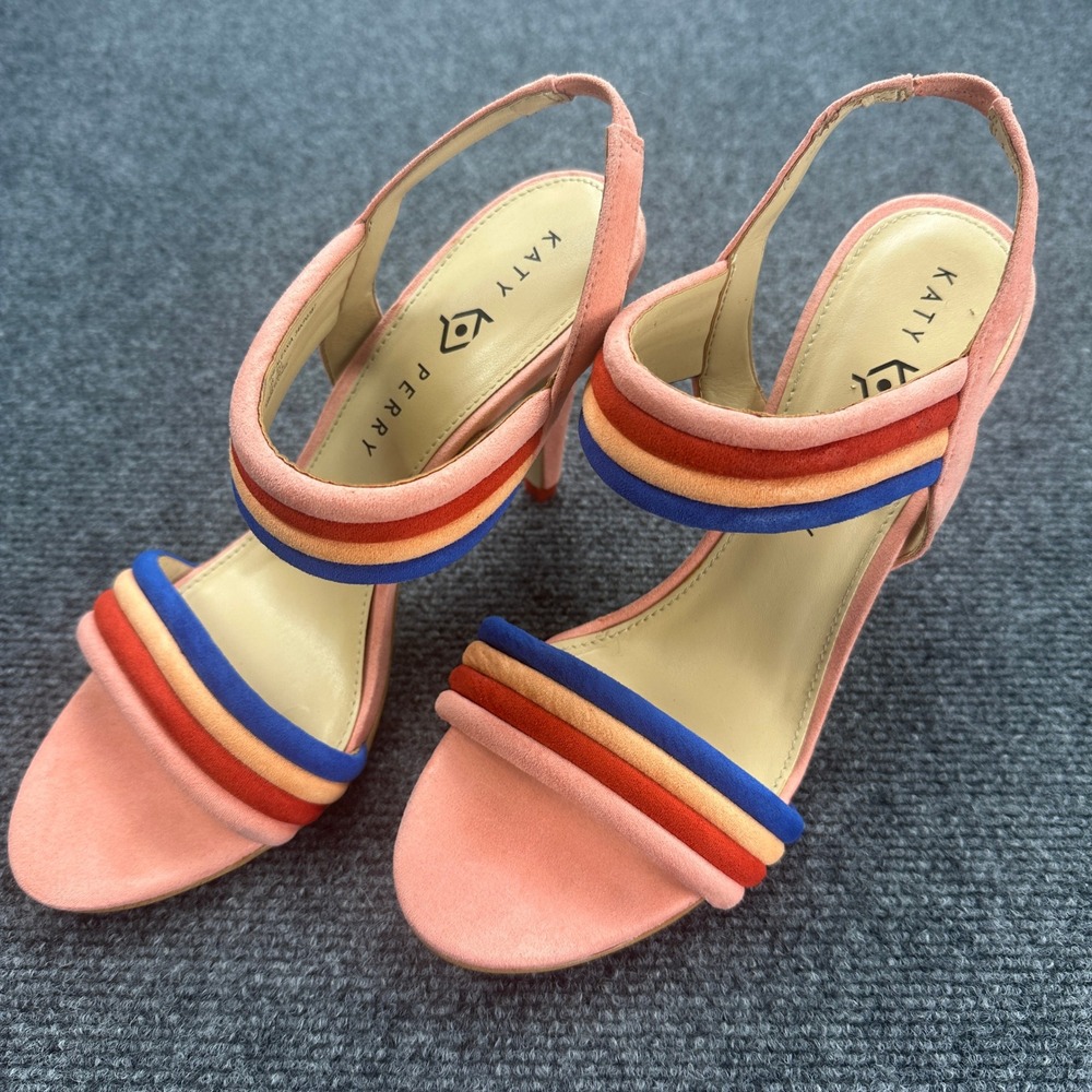 Katy Perry The Alexxia Rainbow Suede Slingback Stiletto Sandals Pink Multi RARE